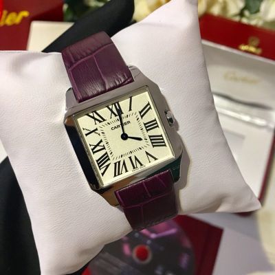 Cartier 44*35MM for Men 38*30MM For Lady Swiss Quartz Movement Silver Bezel Red/Purple Strap Watch